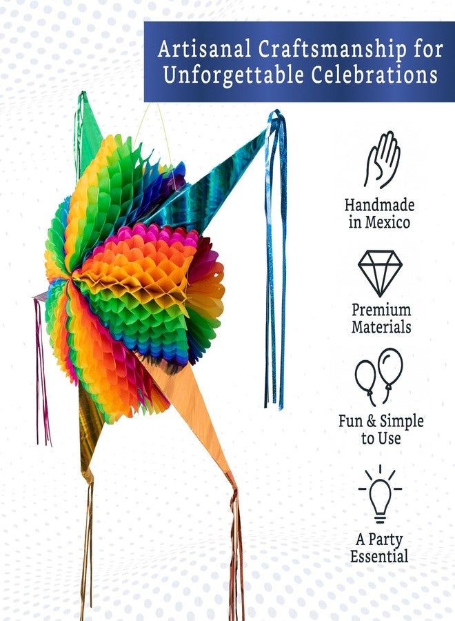 FIESTA WRAPS Mexican Piñata (X-Large 35 inches) - Rainbow Piniata - Authentic Handmade Foldable Large Pinata for Birthday Party - Piñatas para Cumpleaños - Mexican Star Pinata - Cinco de Mayo Pinatas - Image 3